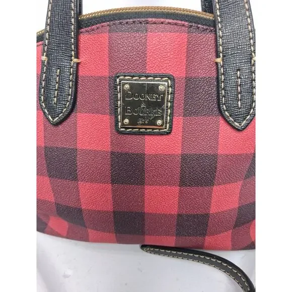 Dooney & Bourke Buffalo Plaid Small Satchel Red Black Crossbody Bag Leather Trim - Picture 3 of 16